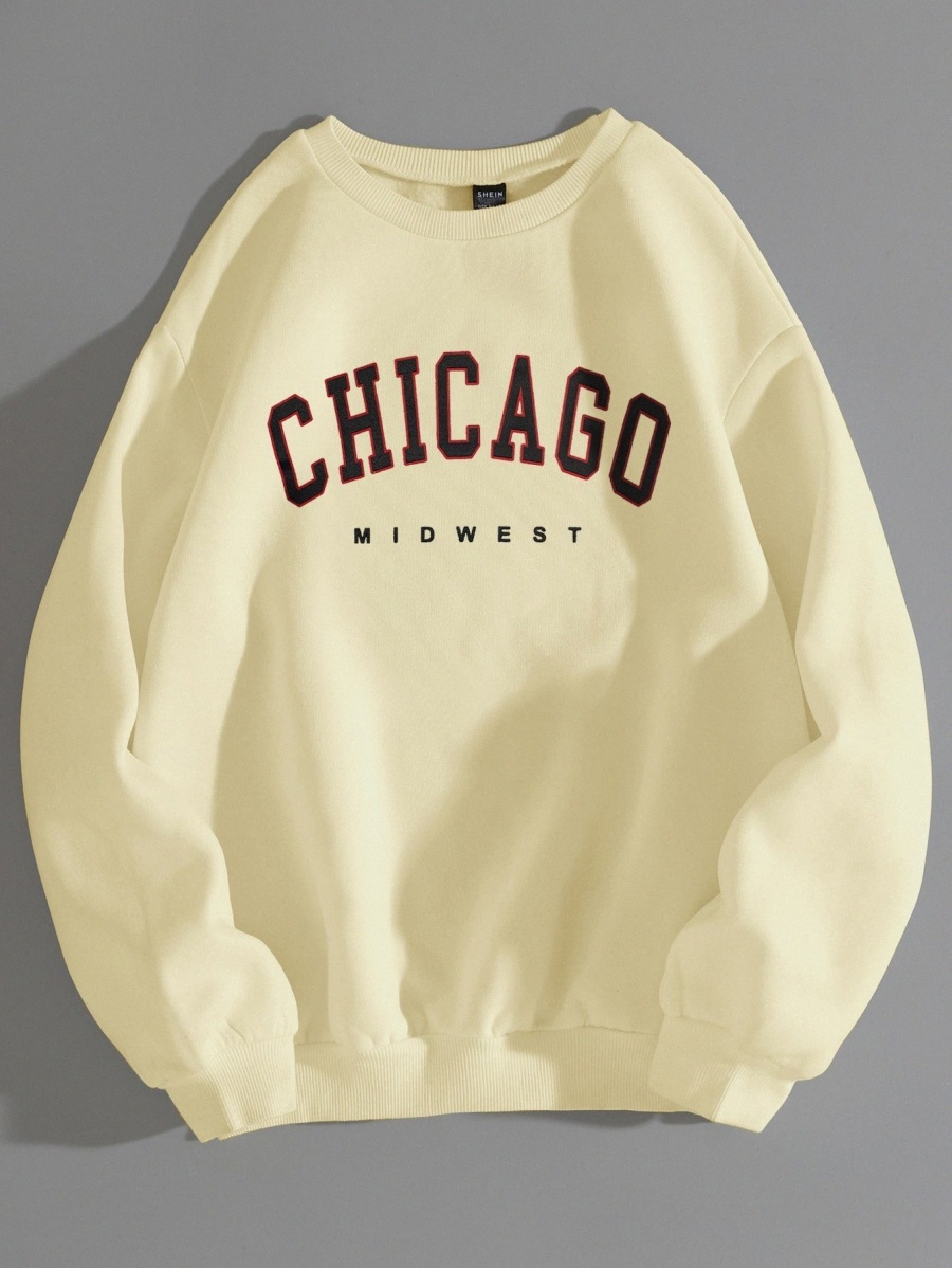 

Letter Graphic Drop Shoulder Pullover U13j#, Beige