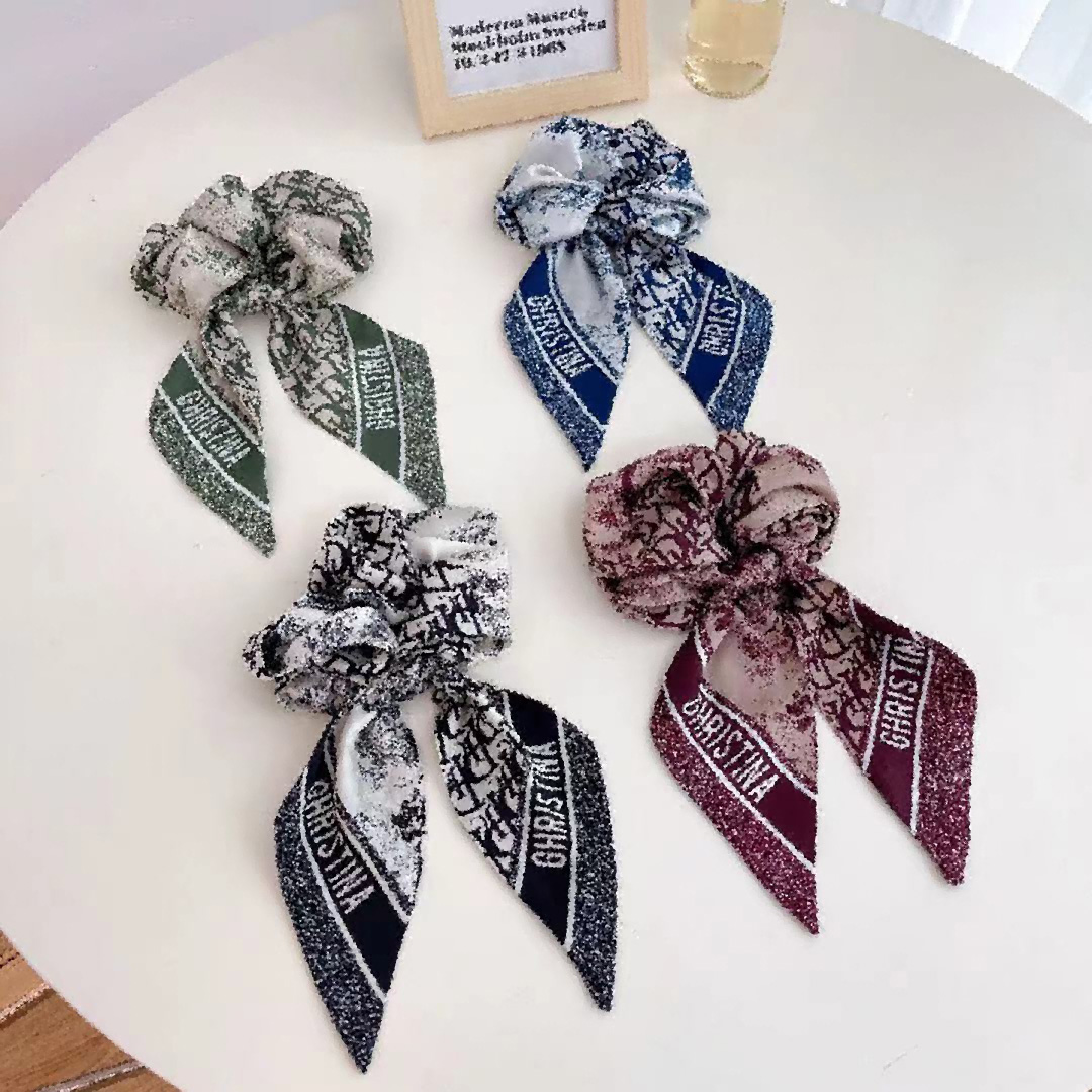 

Women Vintage D Letters Hair Rubber Bands Fashion Lady Girls Scrunchies Hairbands Large Intestine Elastic Headbands Ponytail Holder Rope Hea, Slivery;white