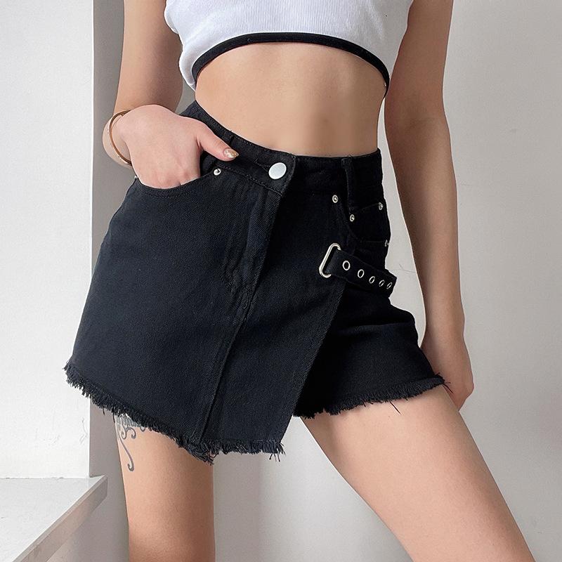 

Black Goth Bandage Mini Denim Shorts Skirt Vintage Y2k Gothic Fringe Jeans Punk Lolita Kawaii High Waist Women Skirts