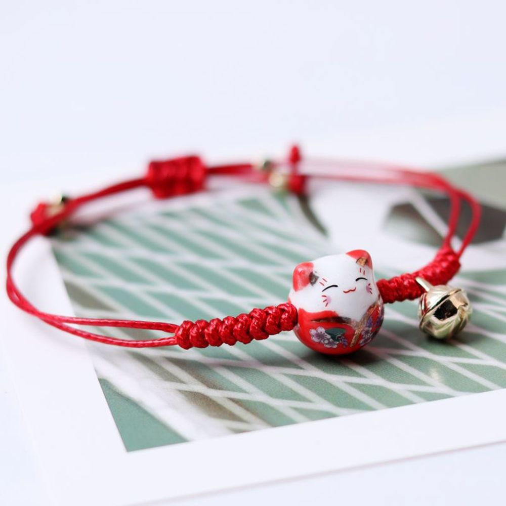 

Lovers Bracelet female ceramic cat red rope hand string year of life woven student friend gift, Golden;silver
