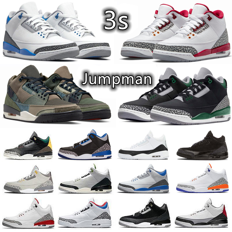 

3 Mens Jumpman 3s Basketball Shoes cardinal red pine green patchwork cement tinker varsity royal pure white Infrared fragment cool grey trainer sports sneakers, Color#4