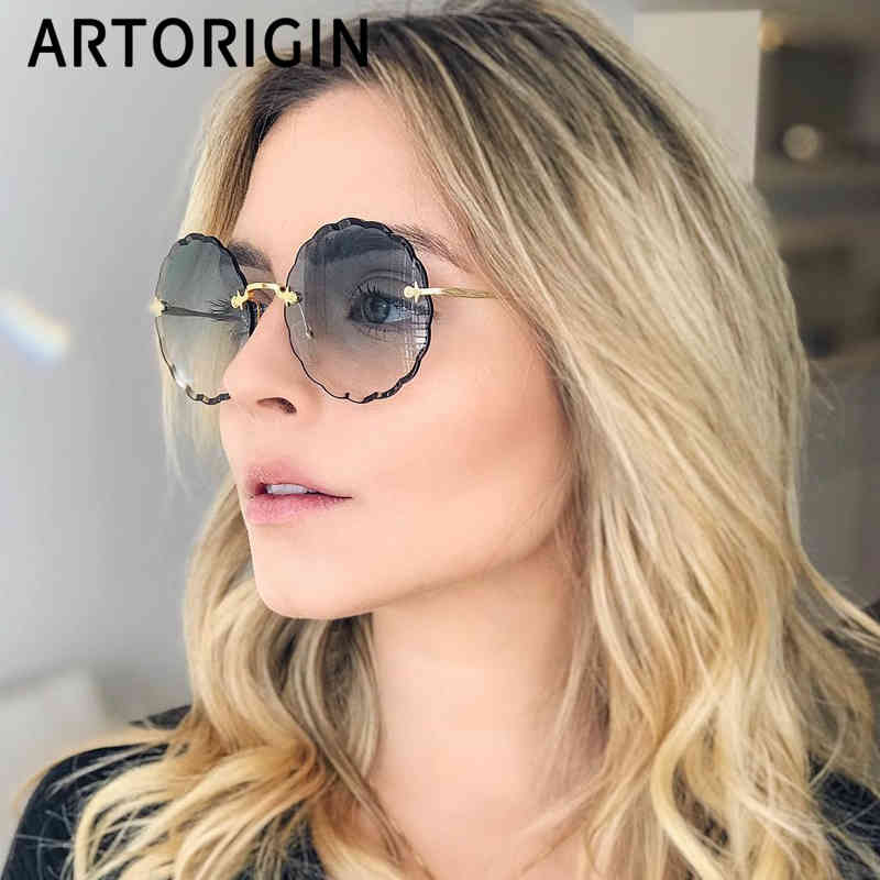 

Luxury Round Sunglasses Women Brand Designer Rimless Sun Glasses for Female Tint Fashion Rosie Eyewear CX200704