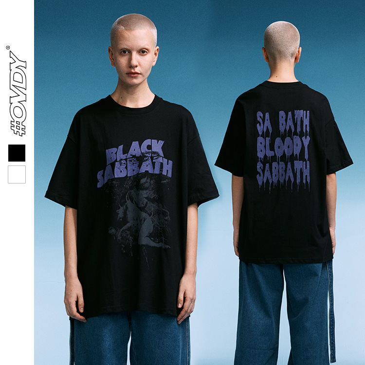 

wxwovdy high street fashion brand dark mourning hip hop demon print short sve oversize t-shirt for men, White;black
