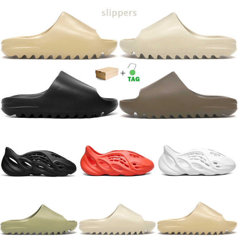 

Slippers 2021 Kanye Men Slides Resin Earth Brown Desert Sand Foam Rubber Triple White Black Womens Outdoor Sandals with Box bb