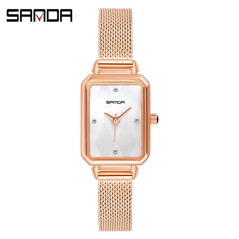 

Wristwatches SANDA Women's Watch Fashion Quartz Movement Rose Gold Stainless Steel Strap Ladies Elegant Dress Women, Leather black green