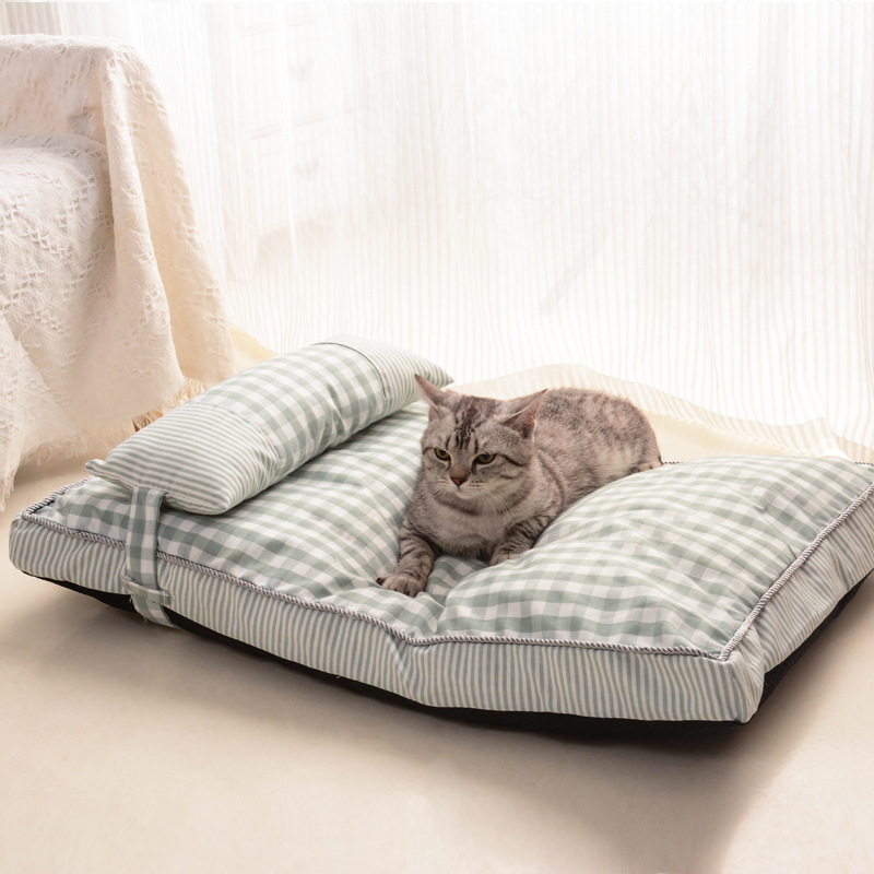 

Soft Pet Bed Kenne Cat Bed Four Seasons Warm Cozy Seeping Bag Dog Bed Mattress Mat for arge Medium Sma Dog Cat Pet pies, Light green plaid