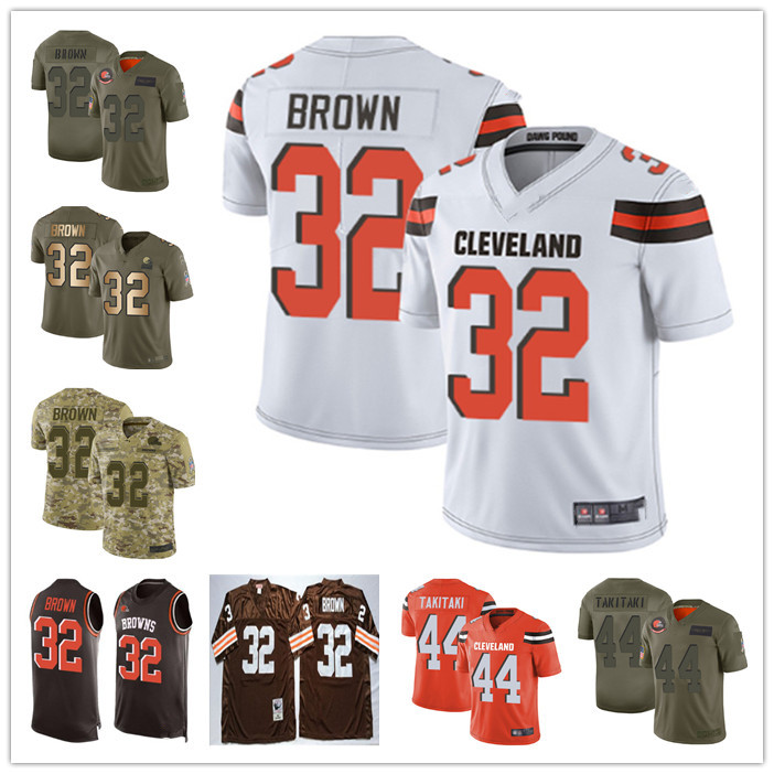 

Custom Mens women youth clevelandbrowns32 JimBrown 44 SioneTakitaki White orange black Limited Football Jerseys