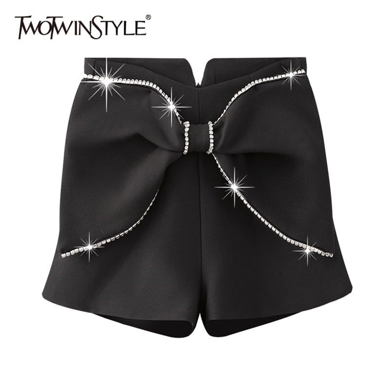 

Sweet Black Patchwork Diamond Short For Women High Waist Casual Loose Shorts Female Summer Fashion Clothes 210521