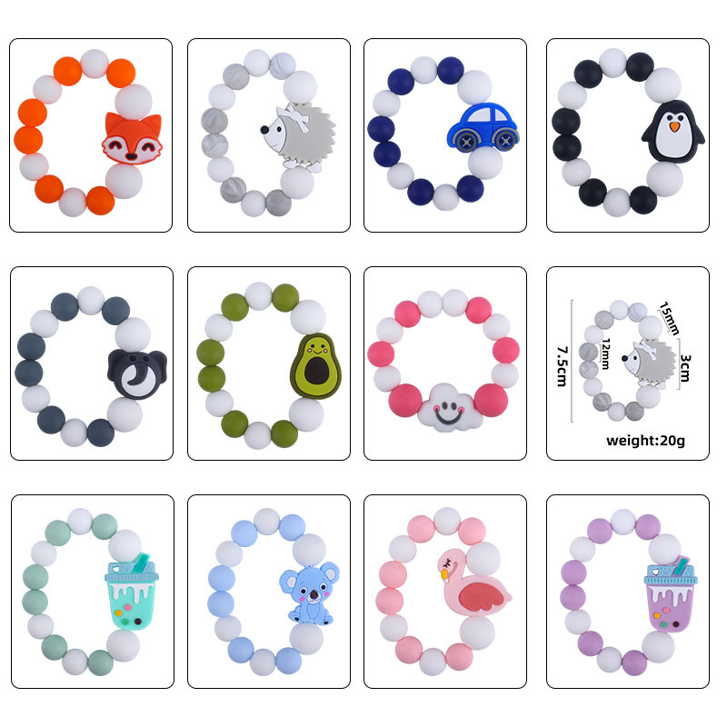 

Bracelet Teether Baby Infant Kids Teething Ring DIY Cartoon Animal Elephant Fox Unicorn Pacifier Silicone Teethe Bead Toy
