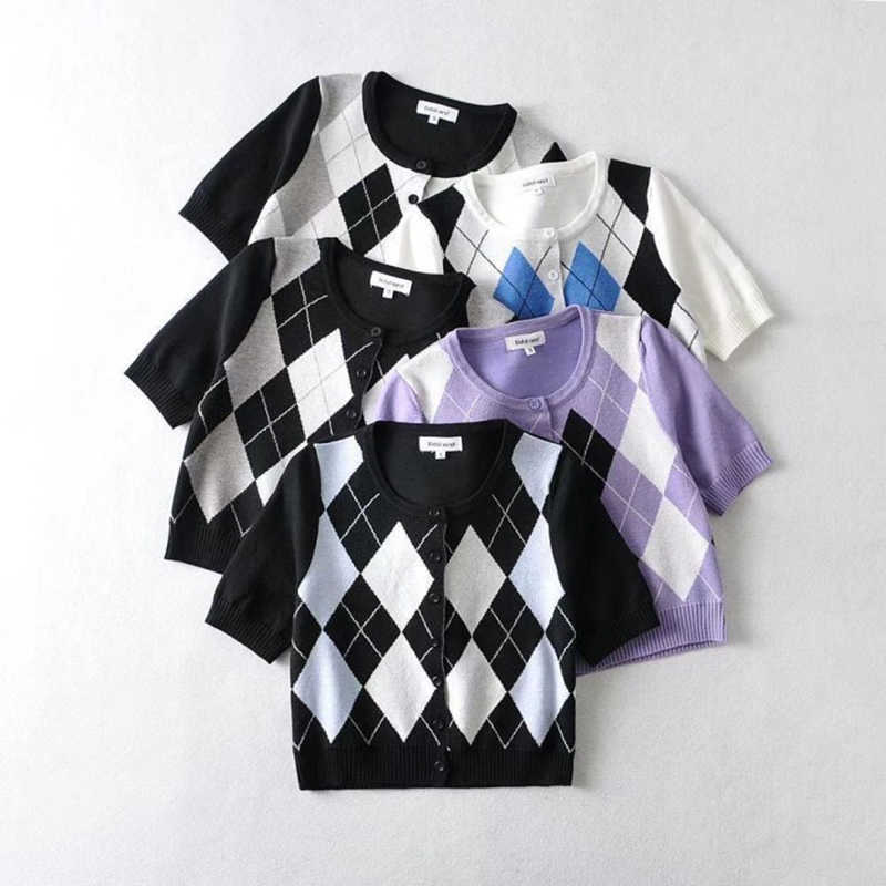 

Ulzzang y2k sleeveless diamond knit T-shirt Japanese JK kawaii college ins Korean Vintage casual tees Slim sweet women clothing 210608