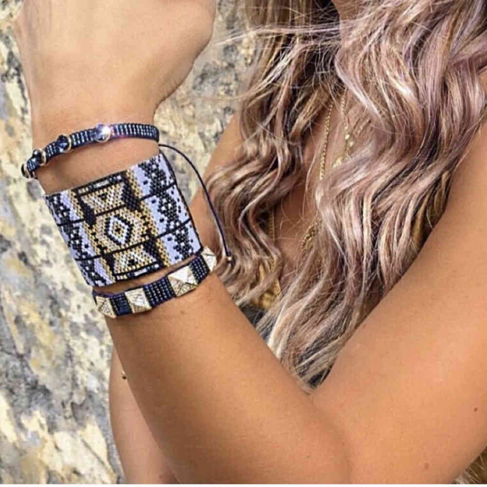 

BLUESTAR 2021 Wide Turkish Evil Eye Bracelet Bracelets Micro Pave Jewelry Handmade MIYUKI Crystal Tassel Pulseras Mujer