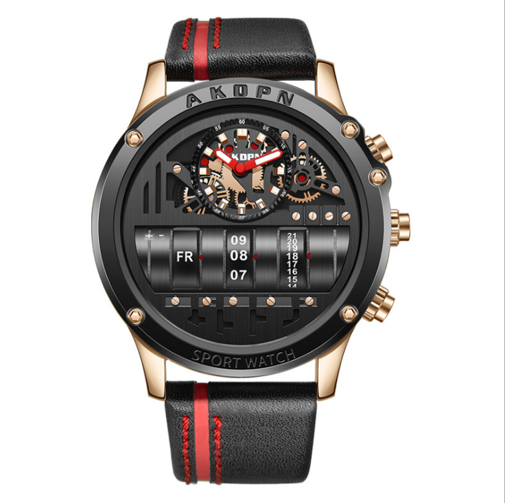 

AKDPBN Quartz Watches Domic Big Dial High Quality Leather Stap Mens Watch Creative Hollow Design Luminous Month Week Calendar Masculine Wristwatches, No send watch for shipping