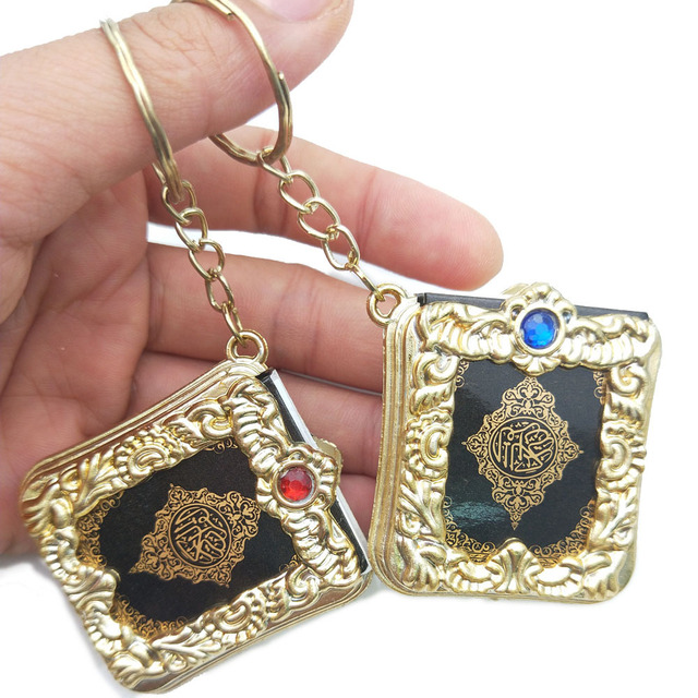 

Muslim Islamic Mini Pendant Keychains Key Rings For Koran Ark Quran Book Real Paper Can Read Small Religious Jewelry