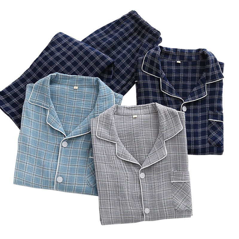 

Women's Sleepwear Fall & Spring New Men And Women Full Cotton Simple Style Pajamas Set Couples Turn-Down Collar Sleeve Plaid Soft, Women-green plaid
