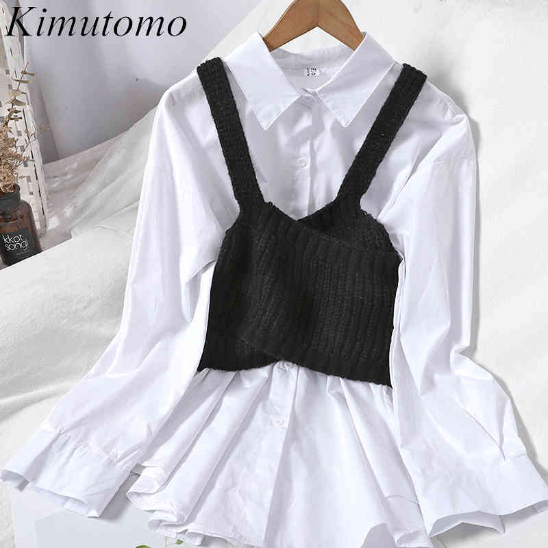

Kimutomo Two Peice Set for Women Fashion Sweet Fresh Solid Single Breasted Blouse and Cross Camis Outwear Casual Spring 210521, Pink