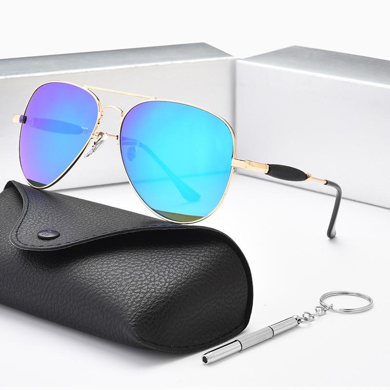 

Classic fashion men's retro round aviator sunglasses glass beach mirror toad glasses driving goggles for men and women UV400 with box 3517