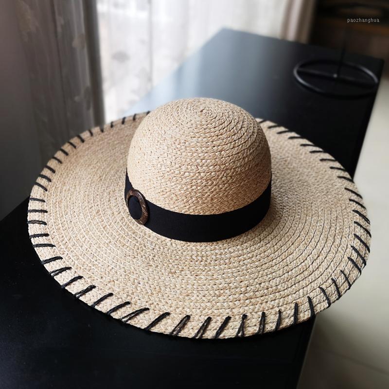 

Large Brim Straw Hat Summer Hats For Women Beach Cap Boater Dome Top Sun Womens With Wide, Blue;gray