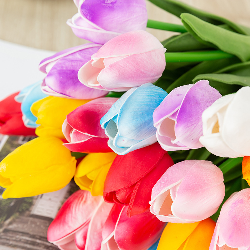 

single Latex Tulips Artificial PU Flower bouquet Real touch For Home decoration Wedding Decorative Flowers, As shwon