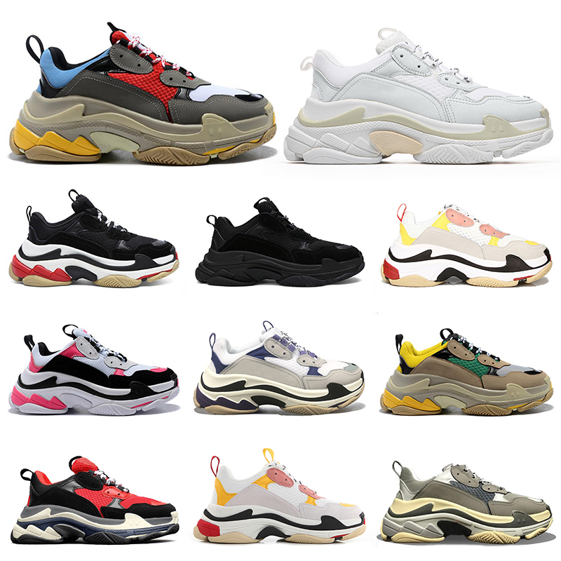 

triple s men women casual shoes platform sneakers black white bred beige pink grey mens womens flat outdoor trainers jogging walking shoe, #1