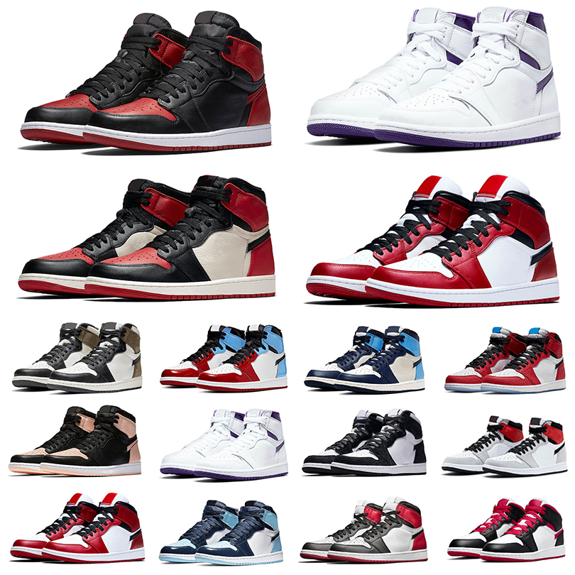 

2022 Mens 1 high OG basketball shoes 1s Court Purple Bred Toe Bordeaux University Blue dark mocha bred shadow UNC Top3 twist seafoam men women Sneakers trainers, Pay for box