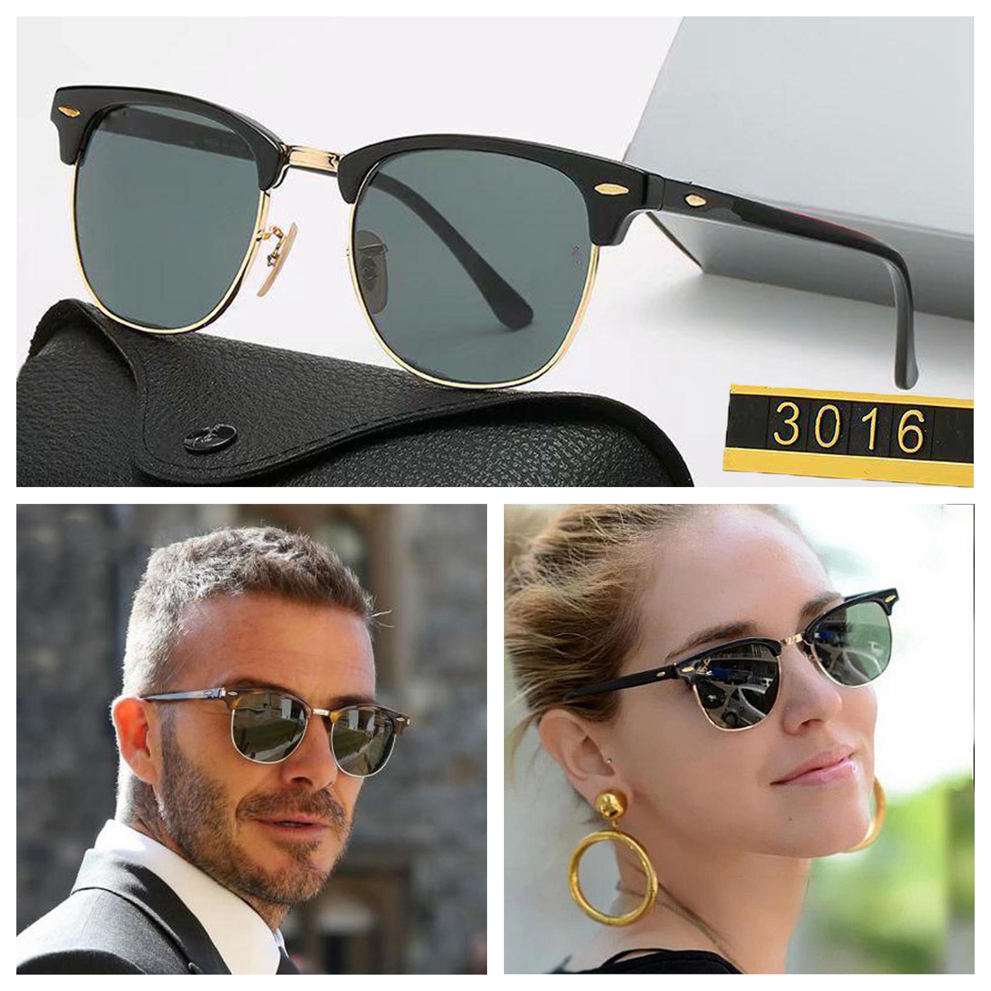 Tendance de mode Half-cadre UV400 Ray Hommes Femmes Lunettes de soleil 3016 Conduite rétro Lunettes de soleil 3015 Bans de luxe Designers Marque