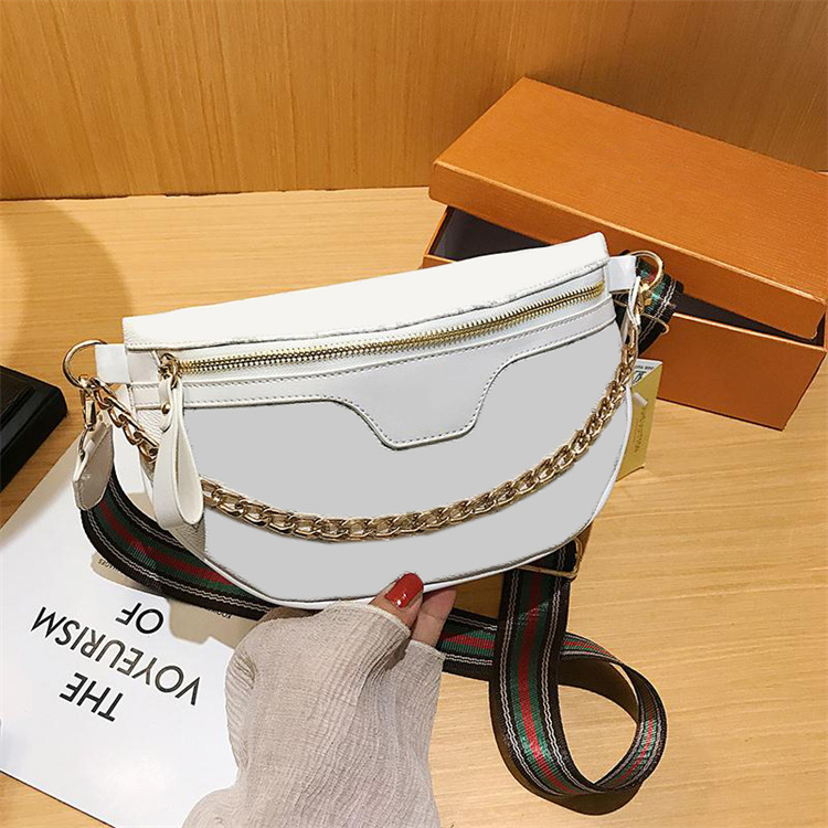 

DROPSHIP 7053 luxury Brand designer classical old flower waistbag with chain women's chest bag 3color fashion crossbody wide shoulder, White
