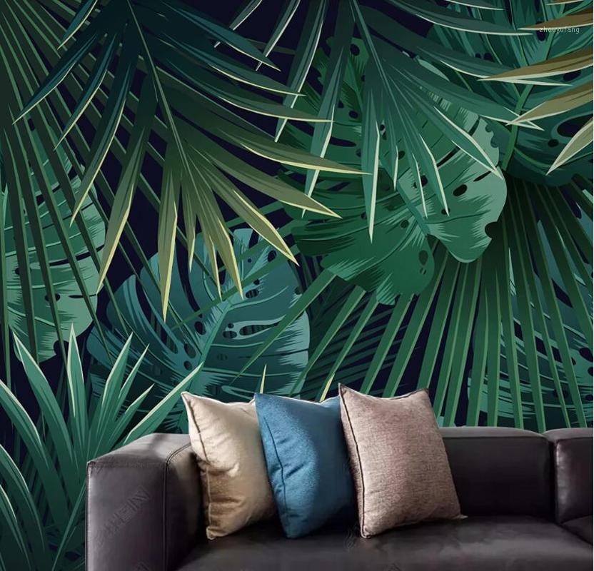

Wallpapers CJSIR Banana Leaf Mural Wallpaper European Tropical Rainforest Painting Wall Covering Living Room Bedroom Po Decor