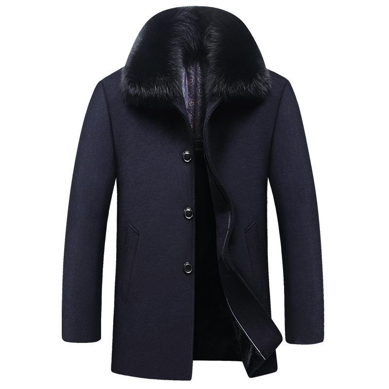 

Men's Trench Coats Winter Woolen Coat Windbreaker With Plush For Men, Black