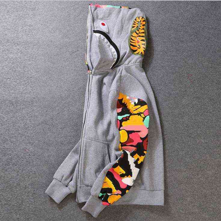 

19cc Fashion hoodie men' designer sweater bath ape monkey fish head camouflage full zipper jacket windbreaker hip-hopS-3XL