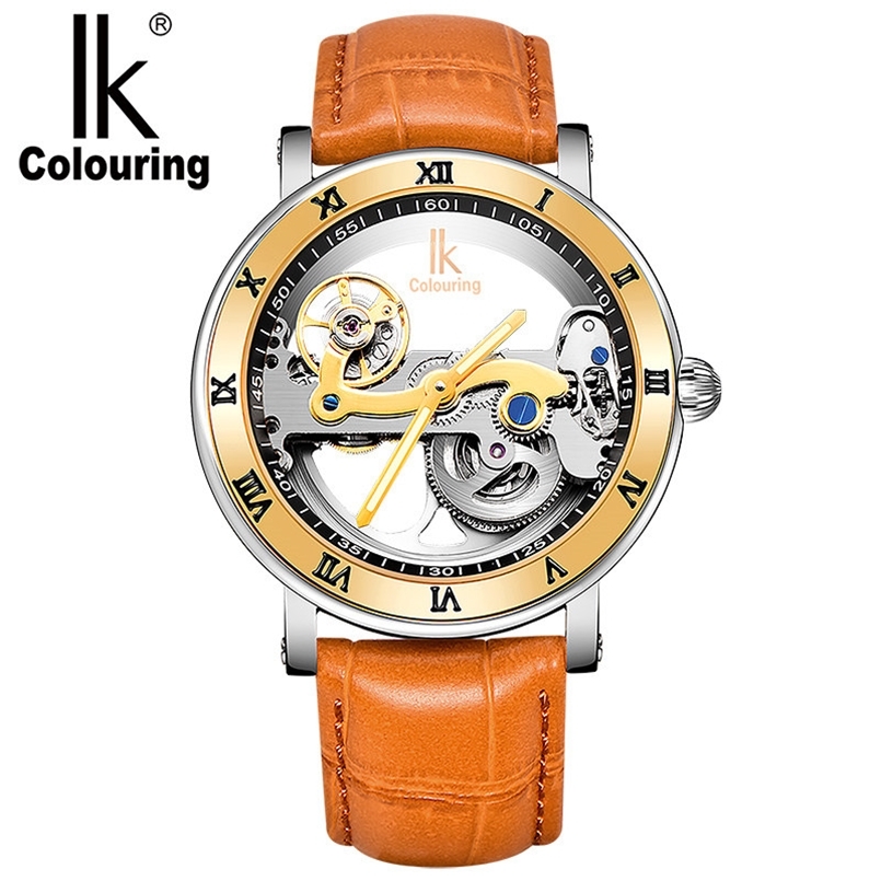 

IK colouring Casual Fashion Mens Watches Luxury Top Brand Transparent Sided Hollow Waterproof Automatic Mechanical Wristwatches 210707, Silver