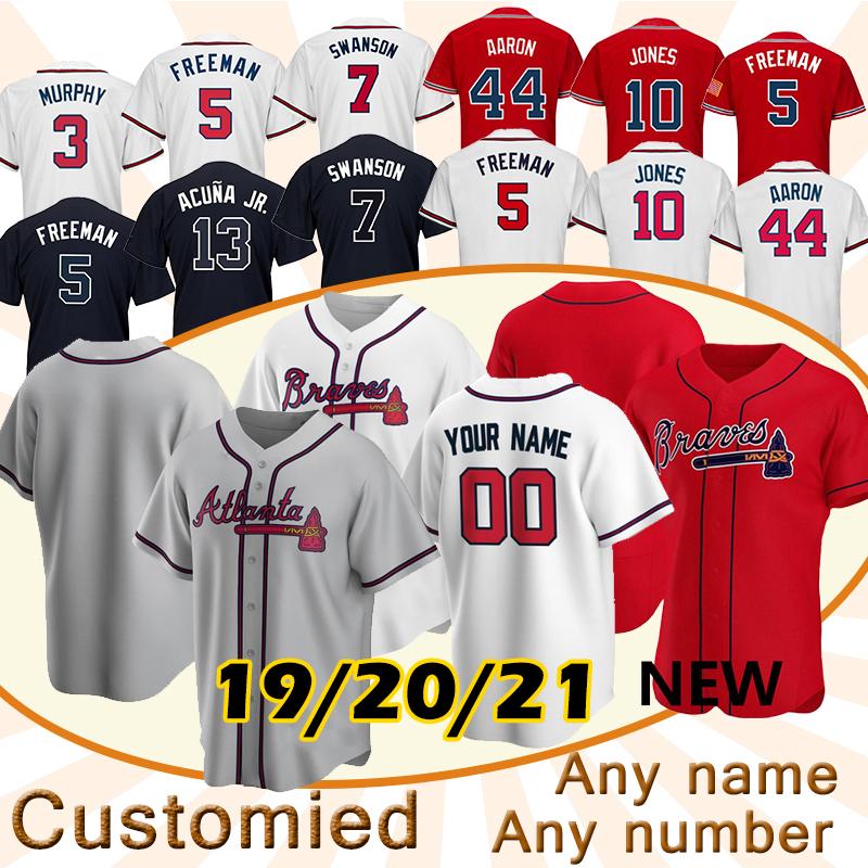 

2021 Atlanta 20 Marcell Ozuna Jerseys 5 Freddie Freeman Brave 7 Dansby Swanson 13 Ronald Acuna Jr. Ozzie Albies Mike Soroka Baseball Jersey, Blue;black
