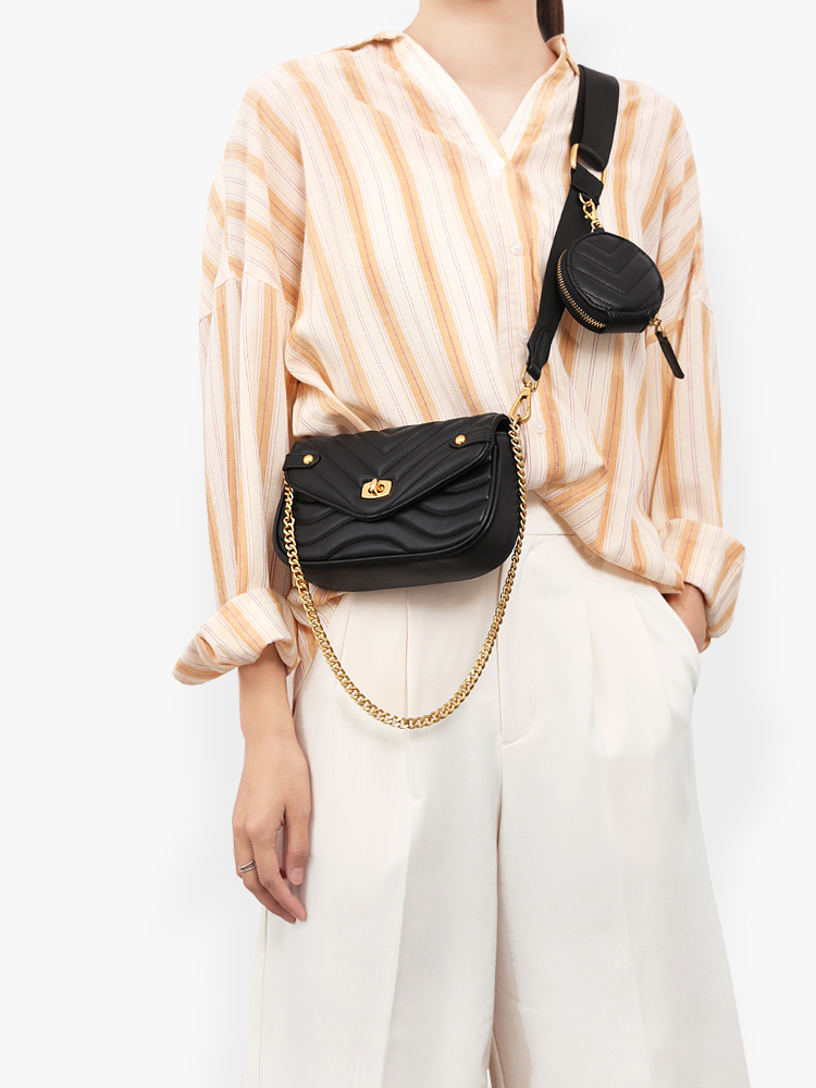 

Small PU Leather Shoulder Bag For Women purse and Handbags Female Travel Crossbody ladies chain Sling bags 2 PCS/SET