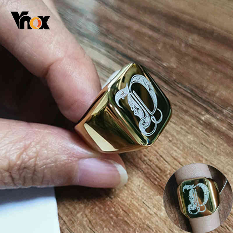 

Vnox Heavy A-z Initial Stamp for Men Gold Color Solid Stainless Steel Signet Ring Chunky Punk Finger Jewelry Customize Gift