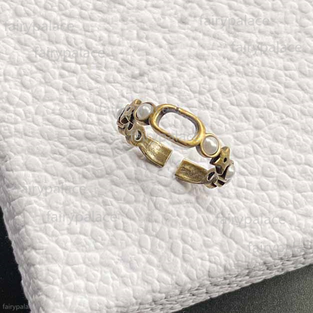 

High quality fashion Retro gold letter opening adjustable ring Pearl rings for lady women Party wedding lovers gift engagement jewelry