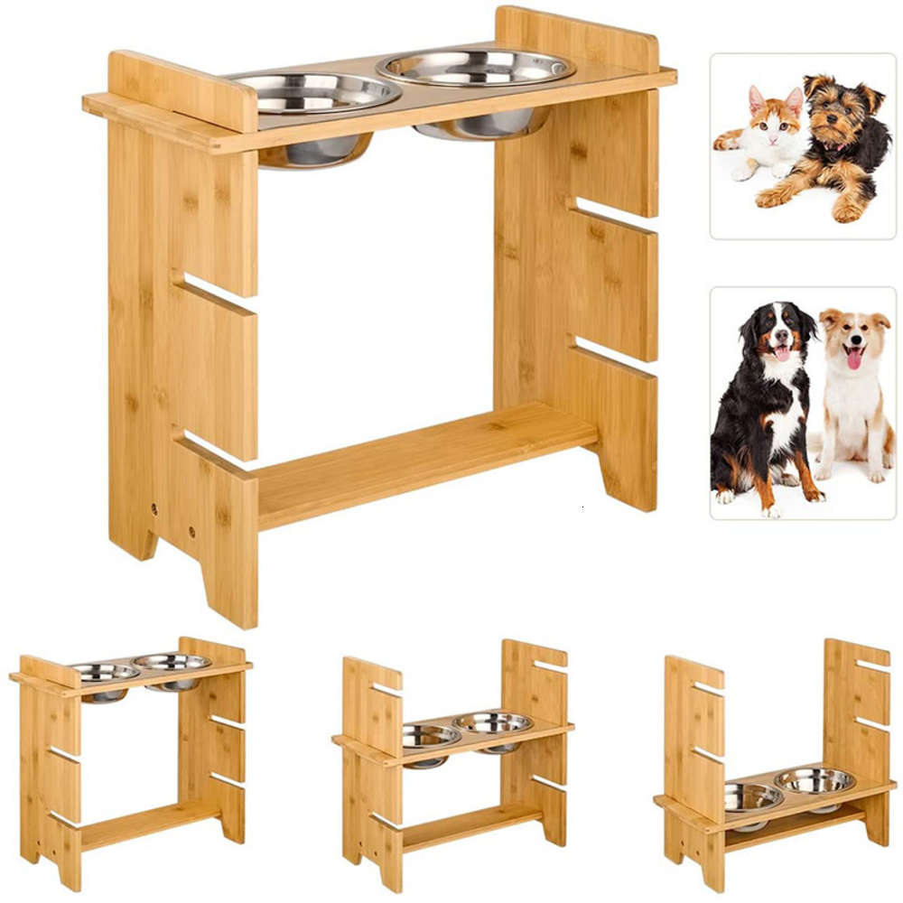 

Pet Bamboo Elevated Bowl Detachable Adjustable Dog Rack