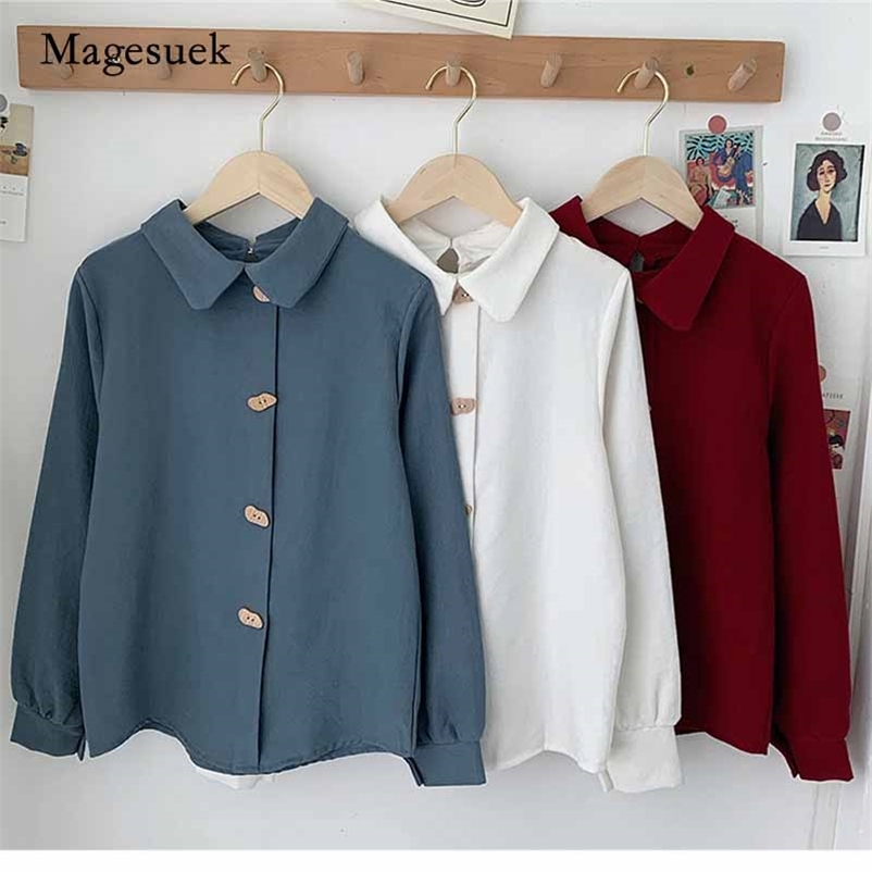 

Autumn Office Lady Solid Button Cardigan Blouse Korean Style Cotton Long-Sleeve Shirt Women Tops Blusas 10796 210518, Red