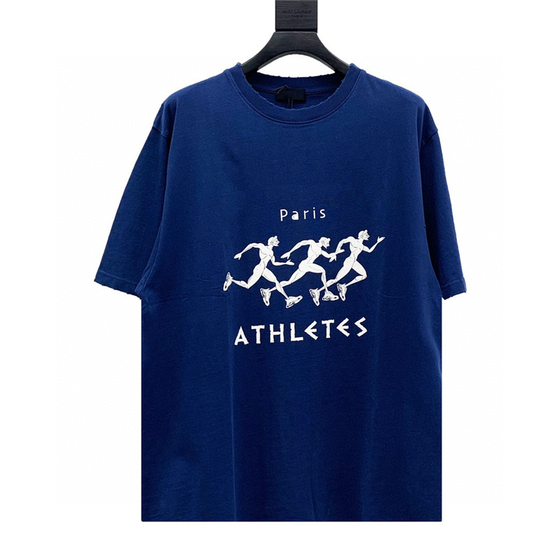 

Famous designer men's T-shirt Tee short sleeve round neck runner wash print summer black and white blue S-XL size, White;black