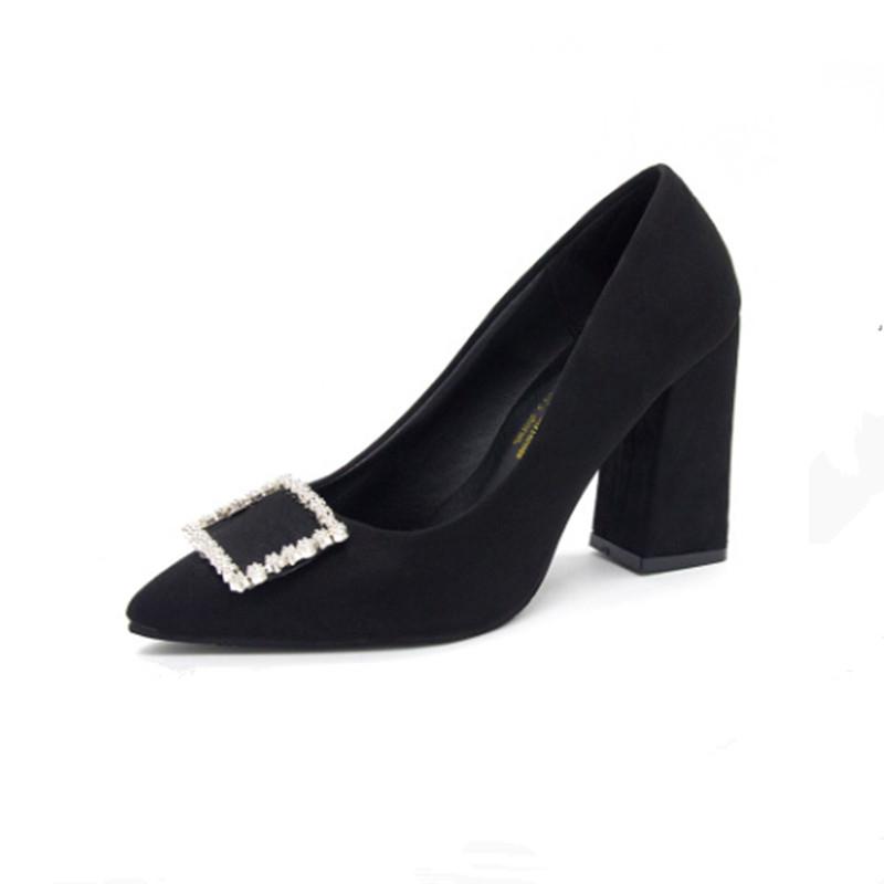 

Dress Shoes High Heels Autumn Black Thick Heel Pointed Shallow Mouth Work Girl Wild, Black 5m