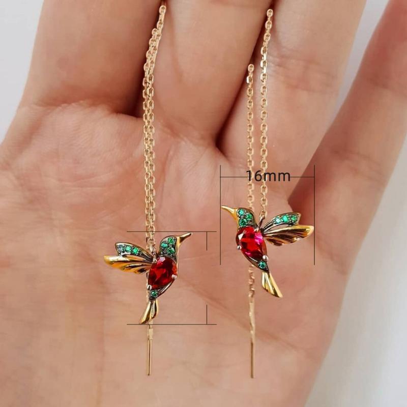 

Dangle & Chandelier Fashionable Wing Spreading Zircon Hummingbird Long Pendant Earchain Lady Jewelry And Simple Animal Bird Tassel Cute, Silver