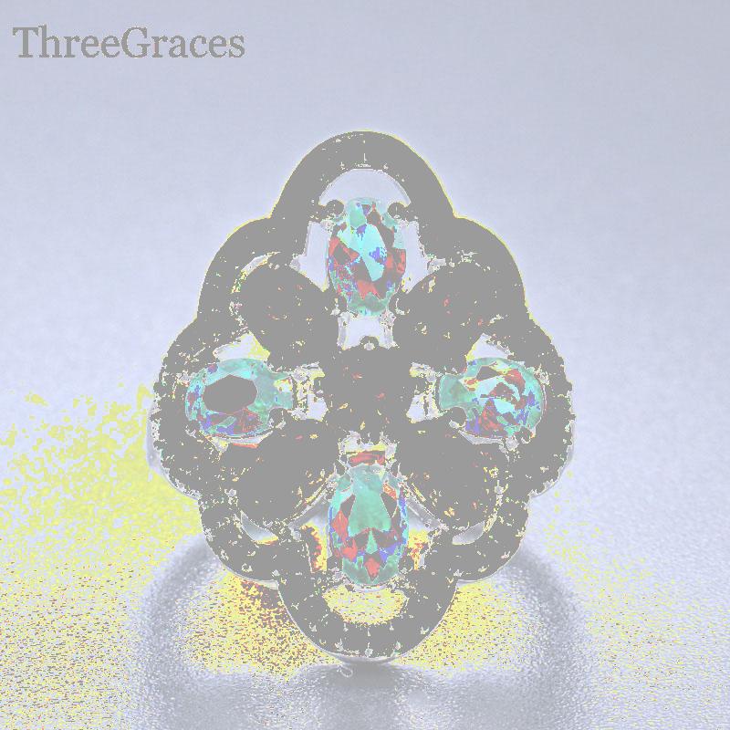 

Cluster Rings ThreeGraces Brand Designer Ladies Costume Jewelry Big Oval Green Cubic Zirconia Crystal Ring For Women Evening Party RG002, Golden;silver