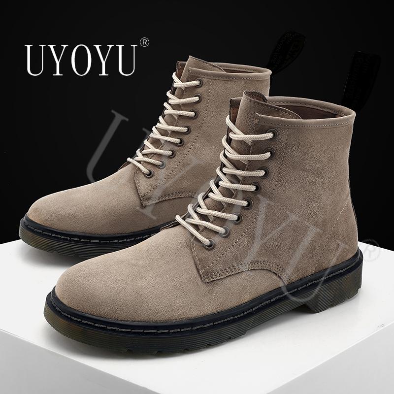 

Boots Unisex 35~44 UYOYU Women Lace Autumn Womens Ladies Chunky Wedge Platform Flock Genuine Leather Ankle Punk Goth 2021, Black