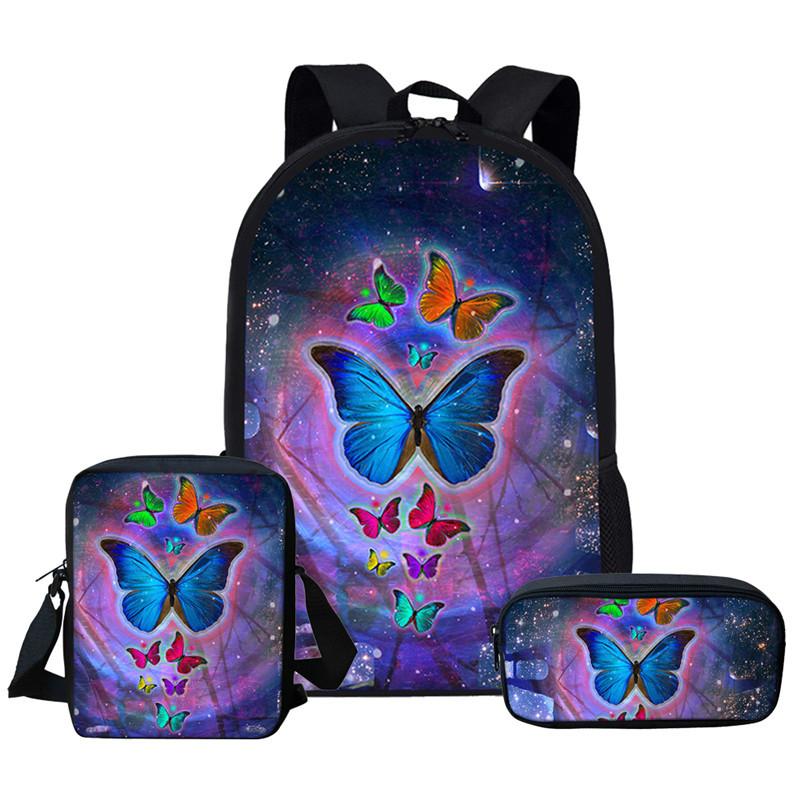 

School Bags 3pcs/set Bag Set Girl Backpack Custom Butterfly Schoolbags For Teenage Boys Students Back Mochila, Hd0595cek