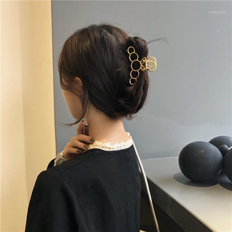 

Senior South Korean Feeling Grab Clamp Large Circle Chain Hairpin Head Horsetail Clip Headdress Female Hair Clips & Barrettes, Golden;silver