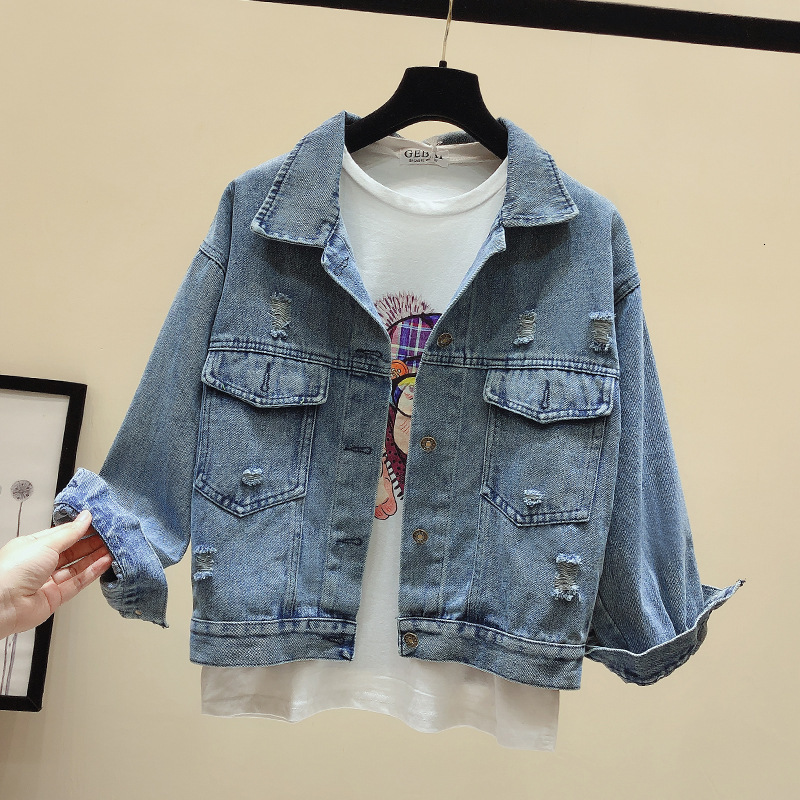 

women's jackets shengpalae streetwear returns printed character arch denim female jacket srping fall 8xb4, Black;brown