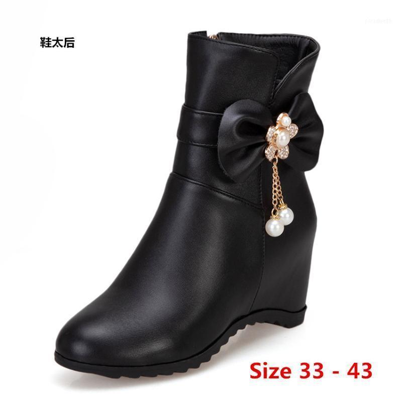 

Boots Ankle Height Increasing Wedges Women Spring Autumn Winter High Heel Shoes Short Woman Small Big Size 33 - 431, White