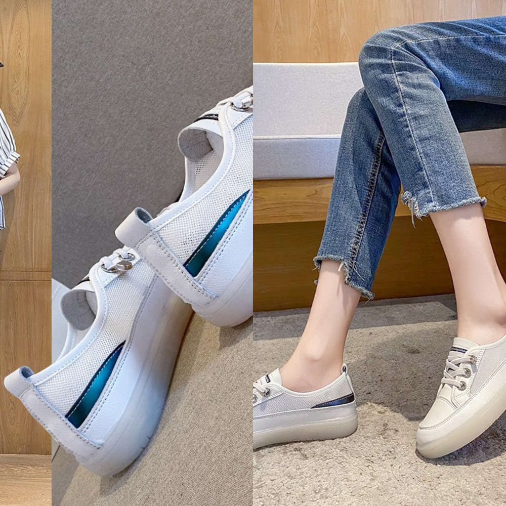 

Casual shoes Rainbow bottom small white shoes women's 2021 spring new Korean mesh breathable lazy board student casual H55S, Black