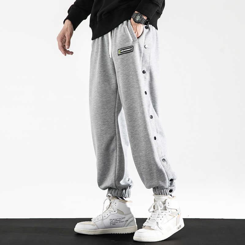 

Autumn Ly Fashion Casual Pants Men Loose Fit Side Buttons Closure Designer Basketball Trousers Hip Hop Joggers Sweatpants, Gray