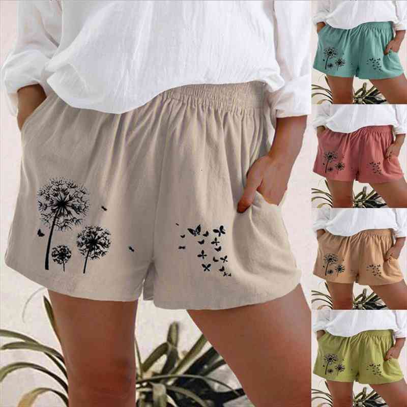 

Summer Fashion Casual High Waist Dandelion Solid Color Print Cotton And Linen Pocket Shorts Women Clothing, White;black
