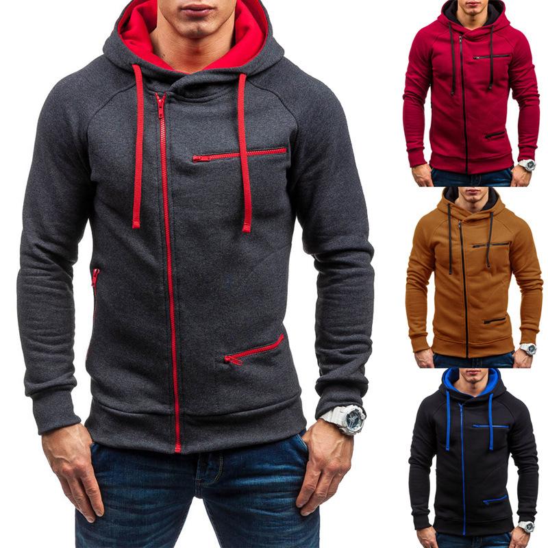 

Men's Hoodies & Sweatshirts Mens Spring Autumn Thin Zipper Patchwork Hooded Tops Side Pockets Tracksuits, Black