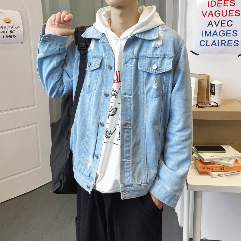 

men's jackets denim personality ripped hole washed jean male slim korean style casual mens autumn winter j2hr, Black;brown